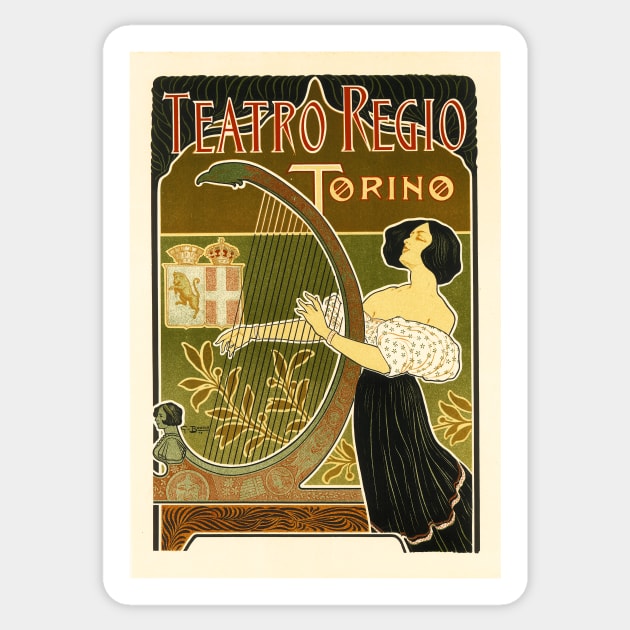 THEATRO REGIO TORINO ITALY Opera House Advertisement 1898 by artist Giuseppe Boano Sticker by vintageposters